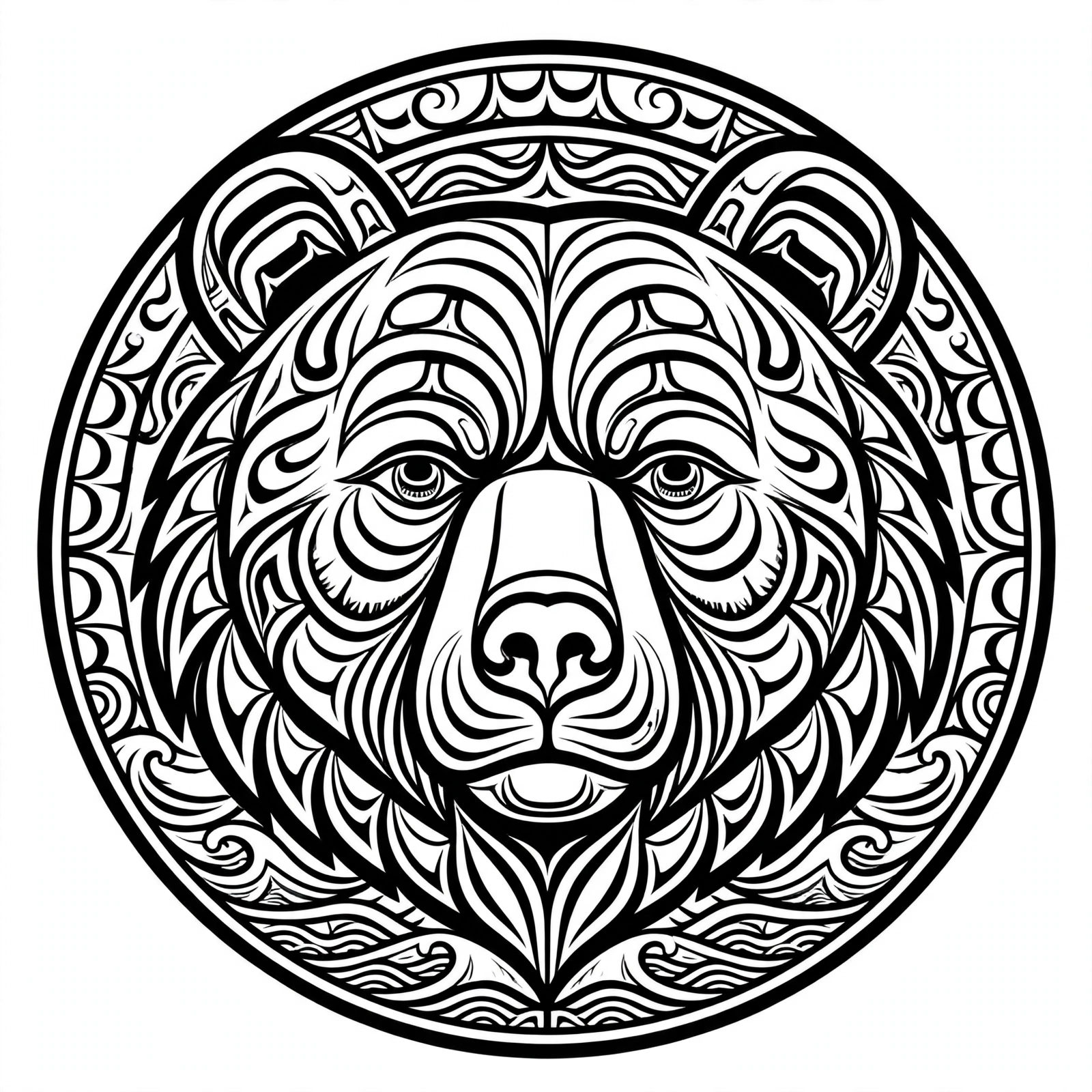 Bear pendant artwork: bold laser-engraved line art